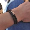 Ladies leather bracelet ISARGOLD, vintage brown braided, double wrapped - Image 2