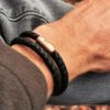 Ladies leather bracelet ISARGOLD, black braided, double wrapped - Image 2