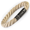 Trachtenarmband für Männer im Retro-Style in der Tradition historischer Bergsteigerseile. Mit edlem Dark Steel Bajonettverschluss aus Edelstahl und dem markanten, tiefengravierten Stierkopf-Logo.