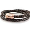 Ladies leather bracelet ISARGOLD, vintage brown braided, double wrapped