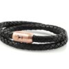 Ladies leather bracelet ISARGOLD, black braided, double wrapped