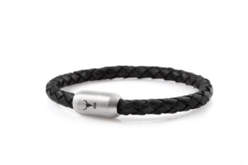 Lederarmband ISARSILBER schwarz geflochten - XXL