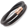 ISARGOLD Damen Leder Armband braun. 6 mm, doppelt gewickelt aus hochwertigem Rindsleder mit starkem rosé-goldenem Magnetverschluss aus Edelstahl und schwarzem Stierkopf-Logo.
