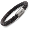 Herren Lederarmband DIGGER. ⌀ 9mm, schwarz, geflochten. Hochwertiges Armband aus Rindsleder. Starker Vintage-Magnetverschluss aus Edelstahl mit schwarzem Stierkopf-Logo.
