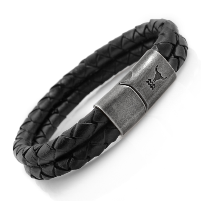 Herrenarmband Leder Rider schwarz gefoochten, doppelt gewickelt. Isarrider Armband Shop.