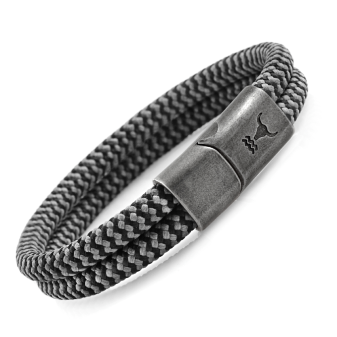Herrenarmband RIDER grau-schwarz, doppelt gewickelt. Isarrider online Armband Shop.