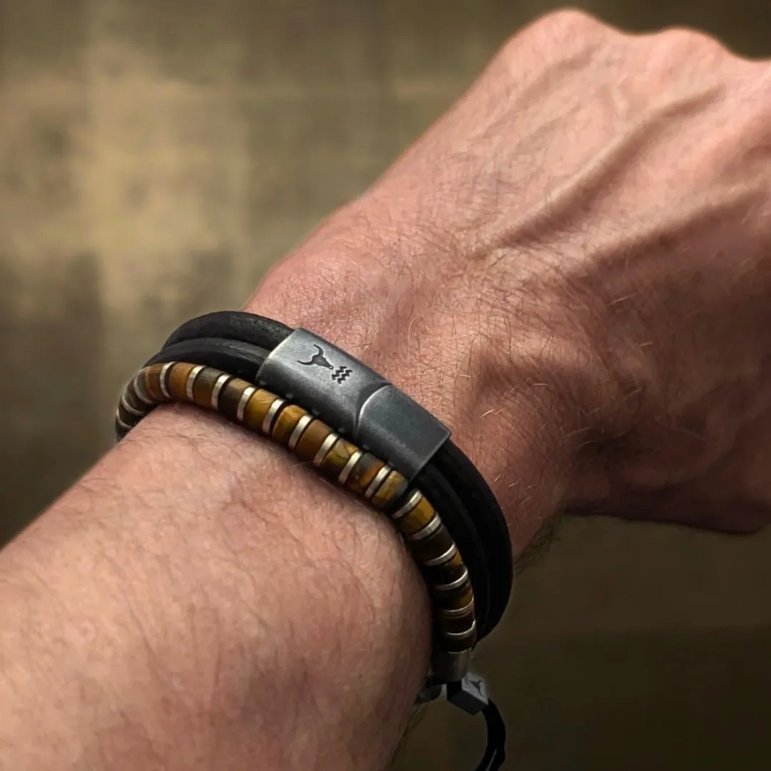 Lederarmband RIDER vintage grau-braun, doppelt gewickelt – Bild 4