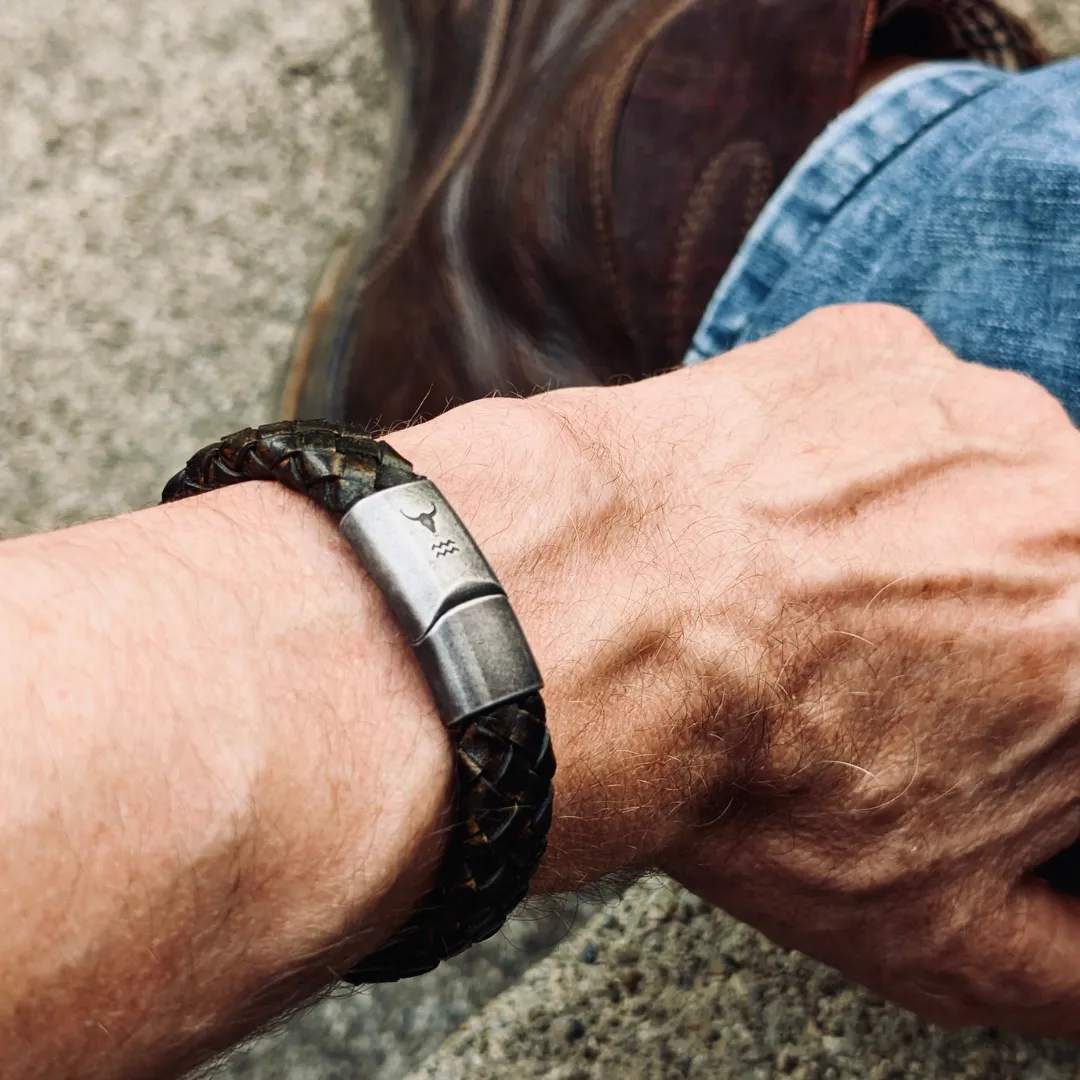 Leather bracelet RIDER vintage dark brown braided - Image 2