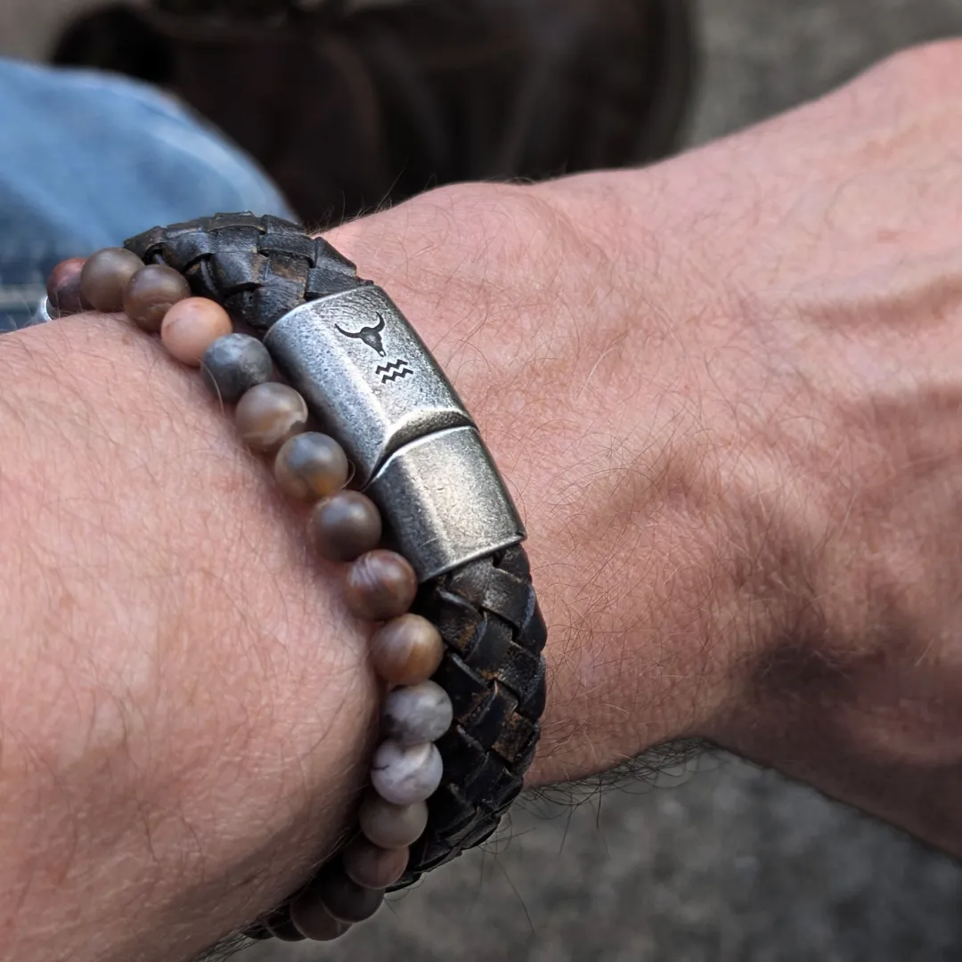 Leather bracelet RIDER vintage dark brown braided - Image 4